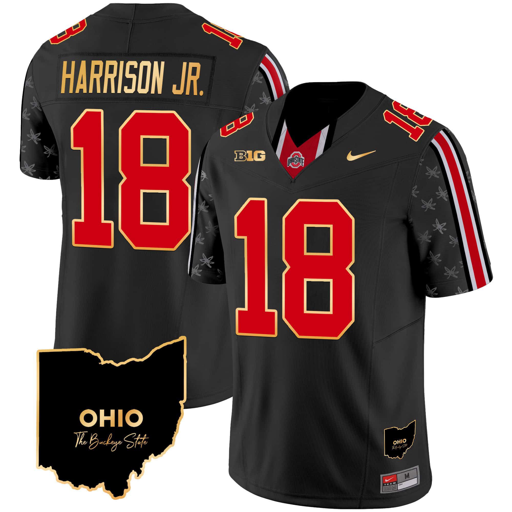 Men Ohio State Buckeyes #18 Harrison jr Black 2024 Nike Home Patch Gold Trim Vapor Limited NCAA Jersey